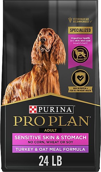 Purina Pro Plan Sensitive Skin & Stomach Adult with Probiotics Turkey & Oat Meal Formula High Protein Dry Dog Food, 24-lb bag