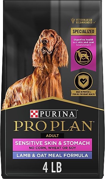 Purina Pro Plan Sensitive Skin & Stomach Adult with Probiotics Lamb & Oat Meal Formula High Protein Dry Dog Food, 4-lb bag