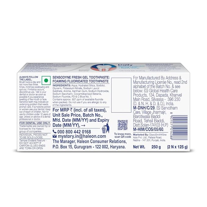 Sensodyne Toothpaste Fresh Gel | Daily Sensitivity Relief Tooth Paste Combo Pack - 250gm