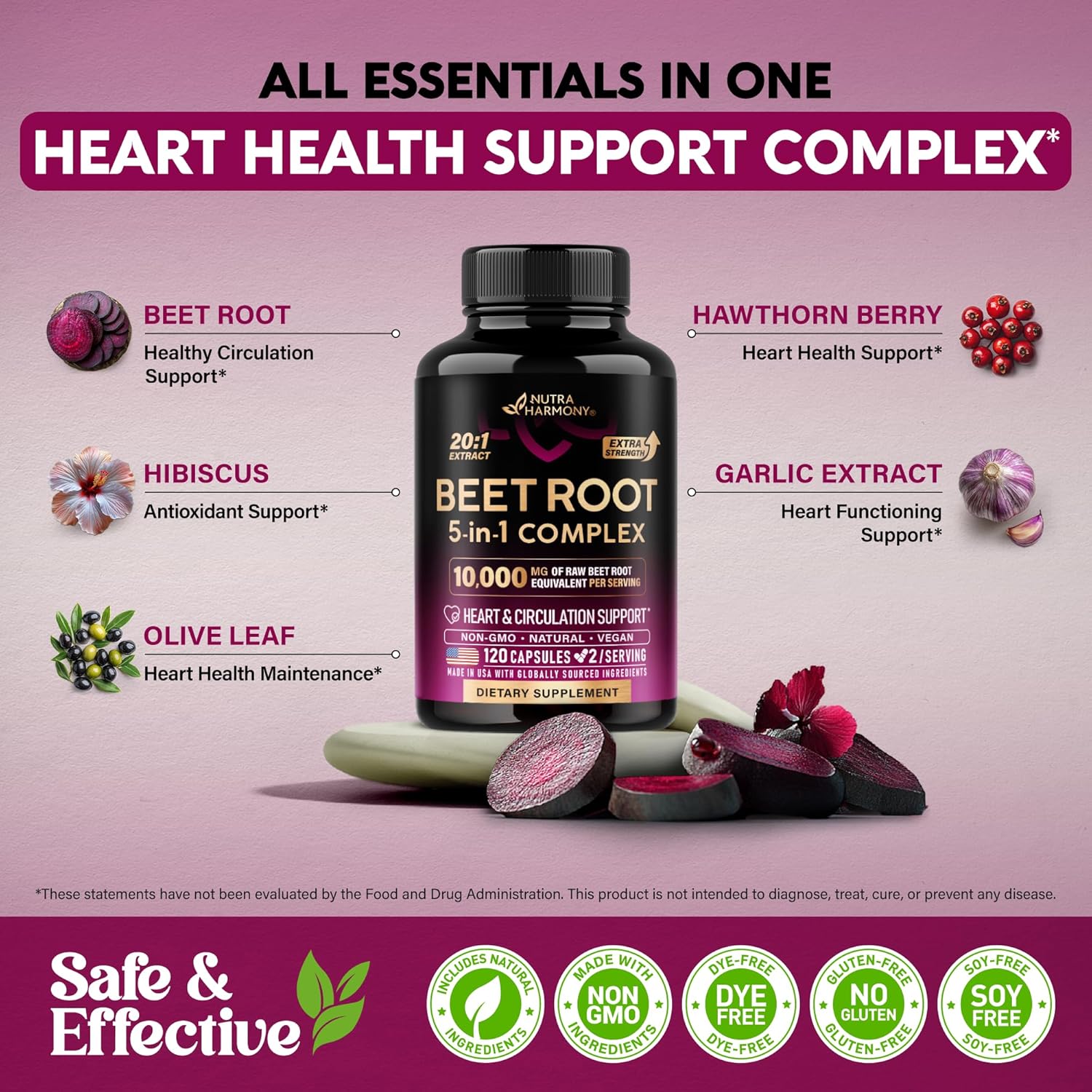 Nutra Harmony Beet Root Capsules - 120 Count