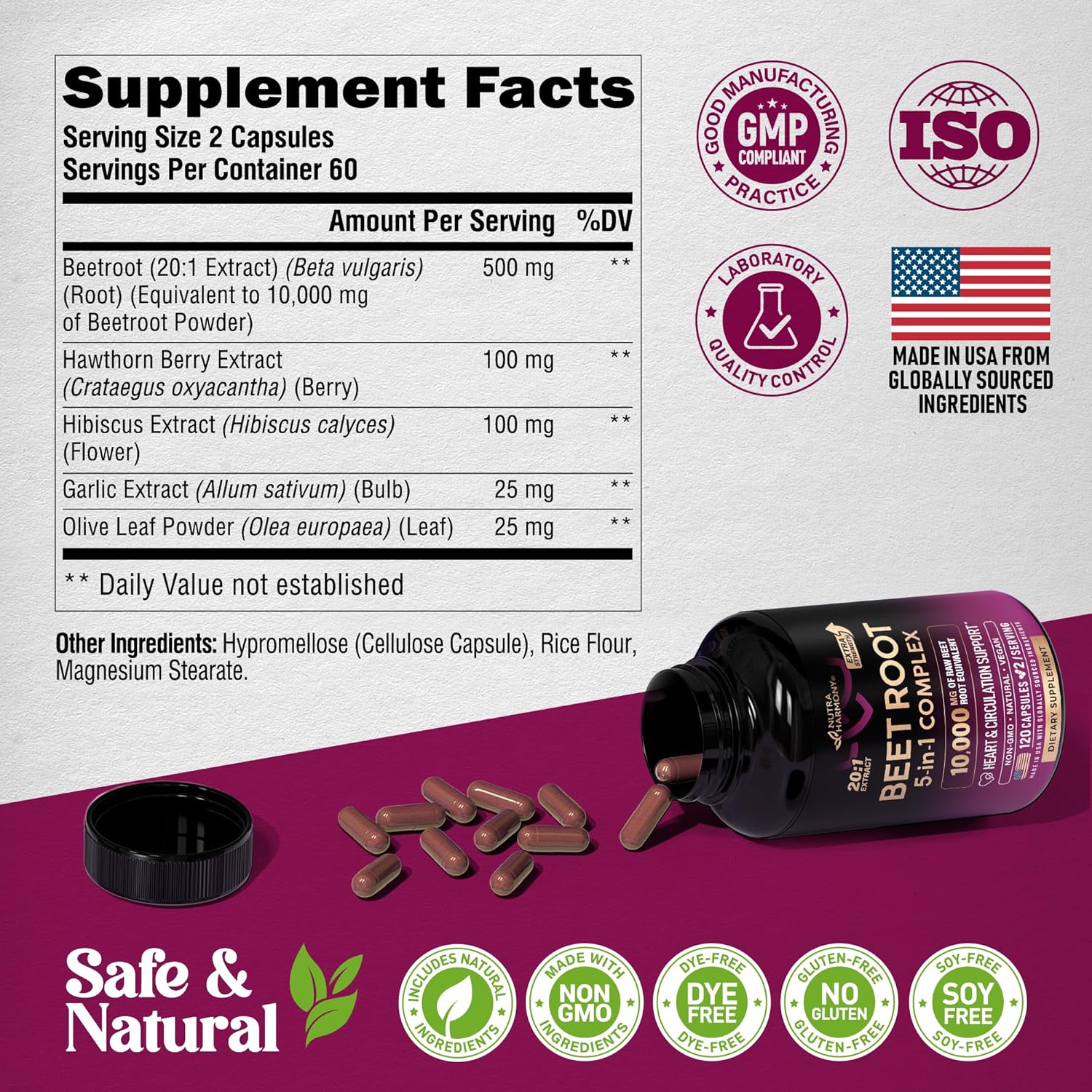 Nutra Harmony Beet Root Capsules - 120 Count