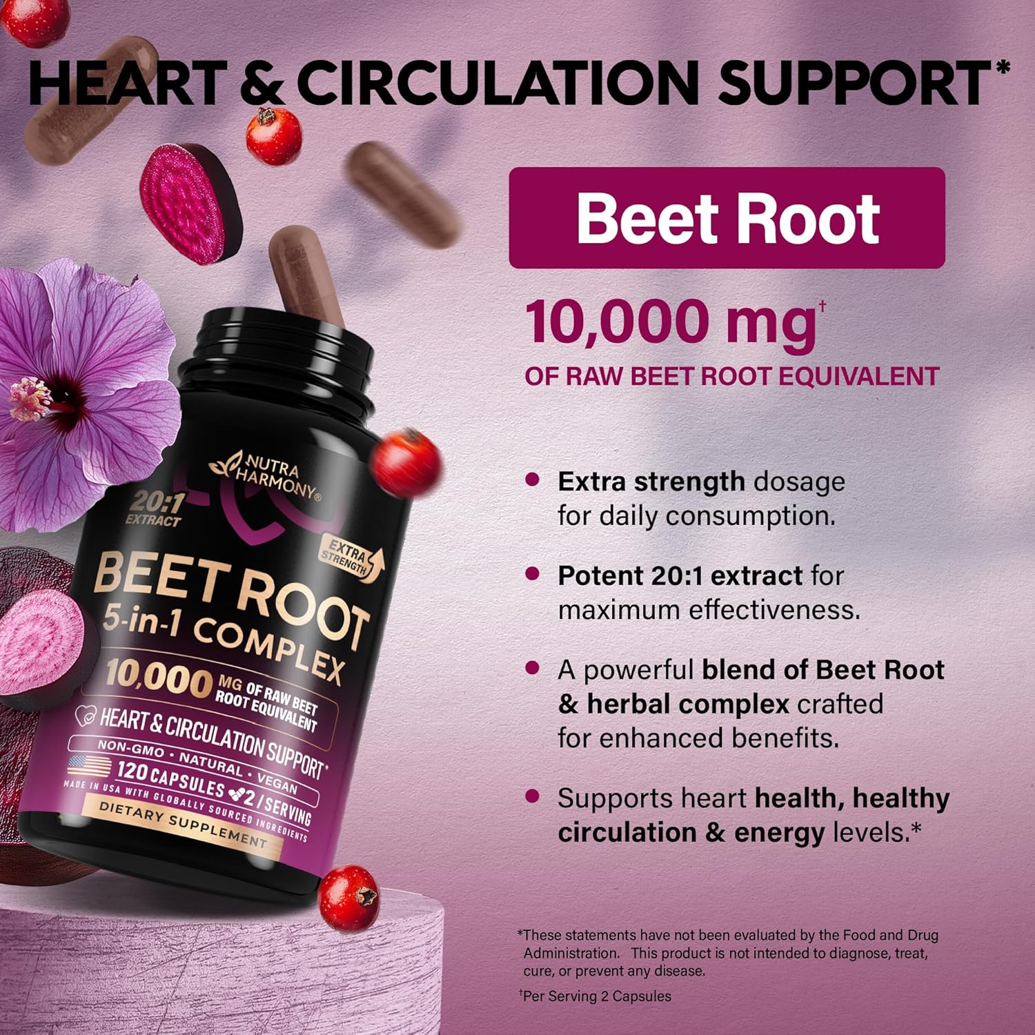 Nutra Harmony Beet Root Capsules - 120 Count