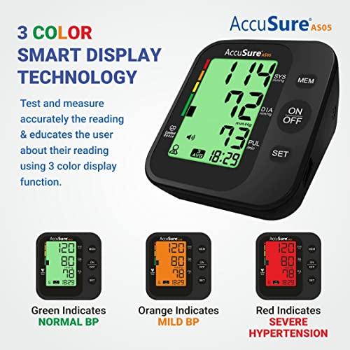 AccuSure Blood Pressure Monitor 3 Color Smart Display Technology & Adjustable Arm Cuff Fully Automatic Arm-Type Digital Bp Monitor With Option For Micro Usb Port