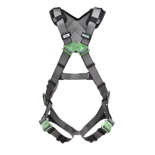 MSA Safety V-FIT Harness, Extra Large, Back & Hip D-Rings, Quick-Connect Leg Straps, Shoulder Padding
