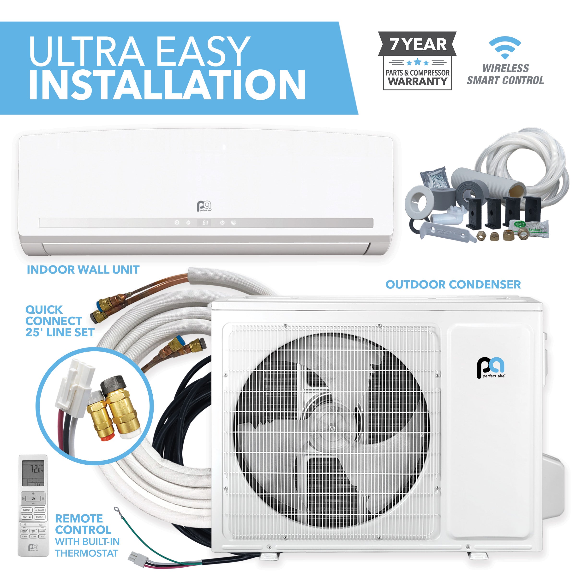 PA 24,000 BTU Quick Connect Mini-Split Single-Zone System with Indoor & Outdoor Units, Line Set - 230V, R454B refrigerant
