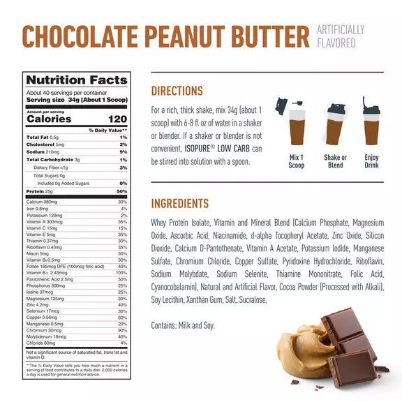 Isopure Zero/Low Carb - Chocolate Peanut Butter | 40 Servings