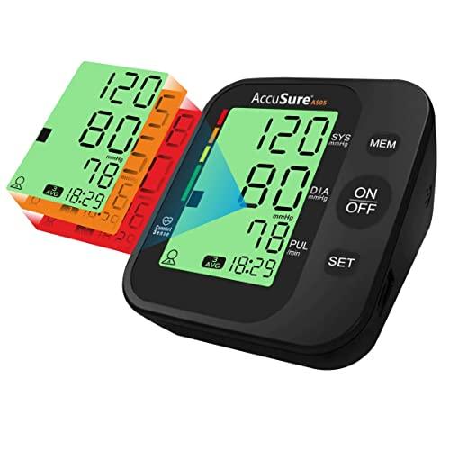 AccuSure Blood Pressure Monitor 3 Color Smart Display Technology & Adjustable Arm Cuff Fully Automatic Arm-Type Digital Bp Monitor With Option For Micro Usb Port